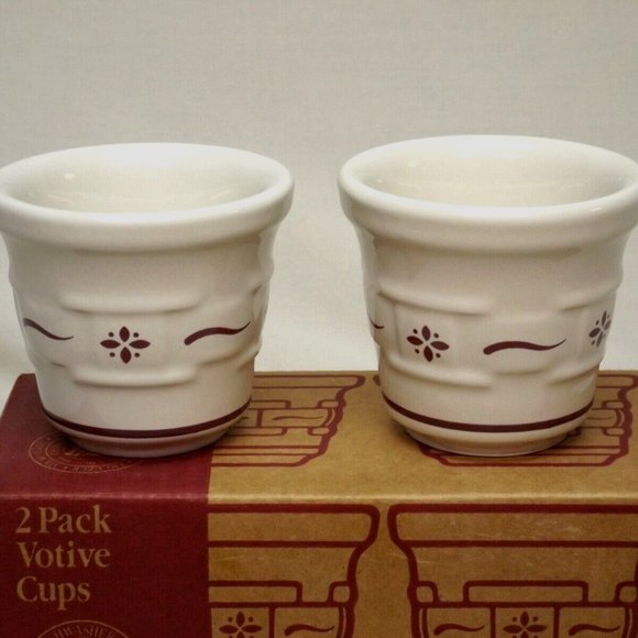 Longaberger Pottery Set of 2 Traditional Red Woven Traditions Votives New in Box - Picture 3 of 9